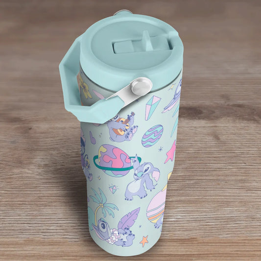 Stitch XL drinkfles met handvat, extra groot, duurzaam en lekvrij, ideaal voor school, werk of sport.