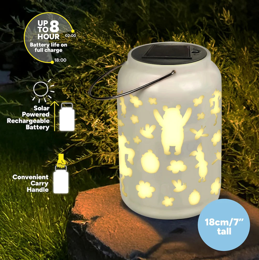 Winnie de Poeh solar lantaarn 18 cm kunststof buitenlamp met schemer-sensor voor tuin en balkon