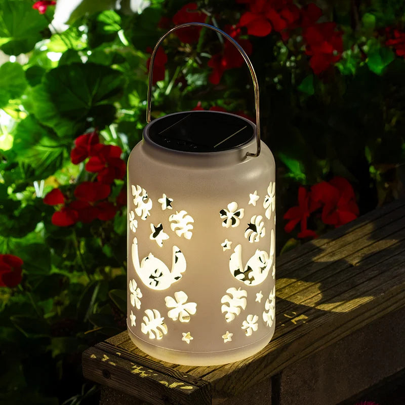 Stitch solar lantaarn 18 cm buitenlamp met schemersensor en draaghandvat voor tuin en balkon
