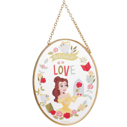 Prachtige Disney Garden suncatcher met Belle uit Beauty and the Beast, fonkelend in het zonlicht en perfect voor een magische, sprookjesachtige sfeer in tuin of op balkon.