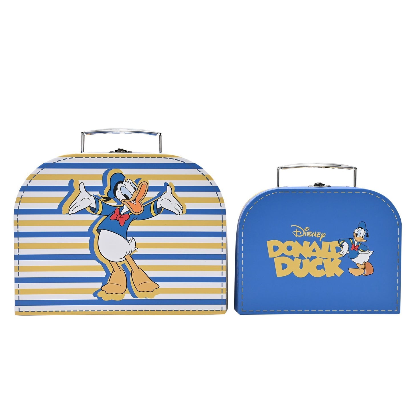 Donald Duck set koffertjes met kleurrijke Disney-afbeeldingen, ideaal als opbergkoffertjes voor de kinderkamer, speelkamer of babykamer.