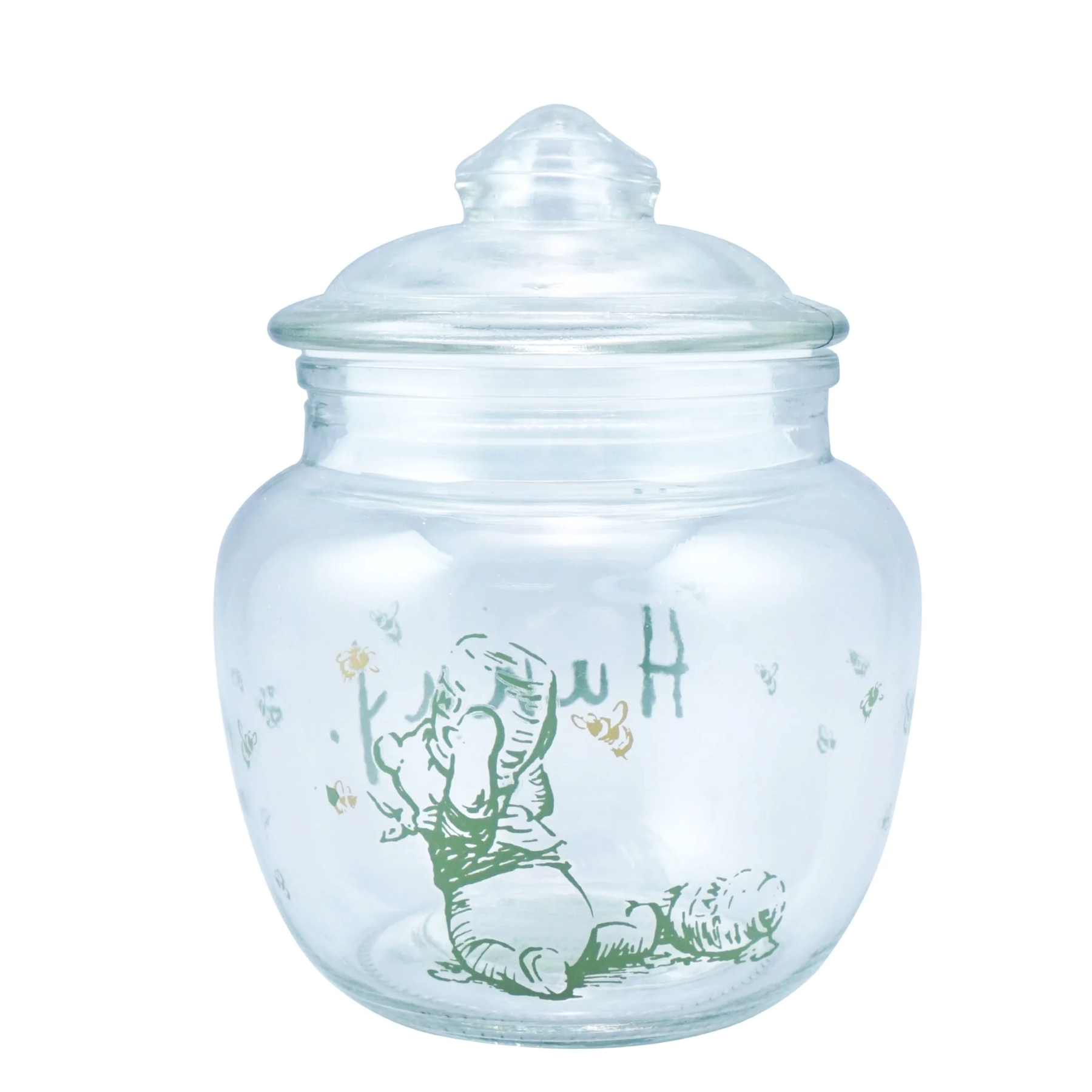 "Winnie The Pooh Glazen Honingpot - Betoverende glazen pot met schattige illustraties van Pooh en zijn vriendjes. Bewaar je honing vers met de stevige kurk. Een must-have voor fans van het Honderd Bunderbos!"