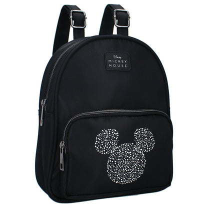 Zwarte Mickey Mouse rugzak met witte stippenprint, gemaakt van PU-leer.