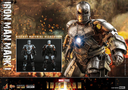 Iron Man Mark I actiefiguur met filmaccurate accessoires en realistisch verouderingseffect.